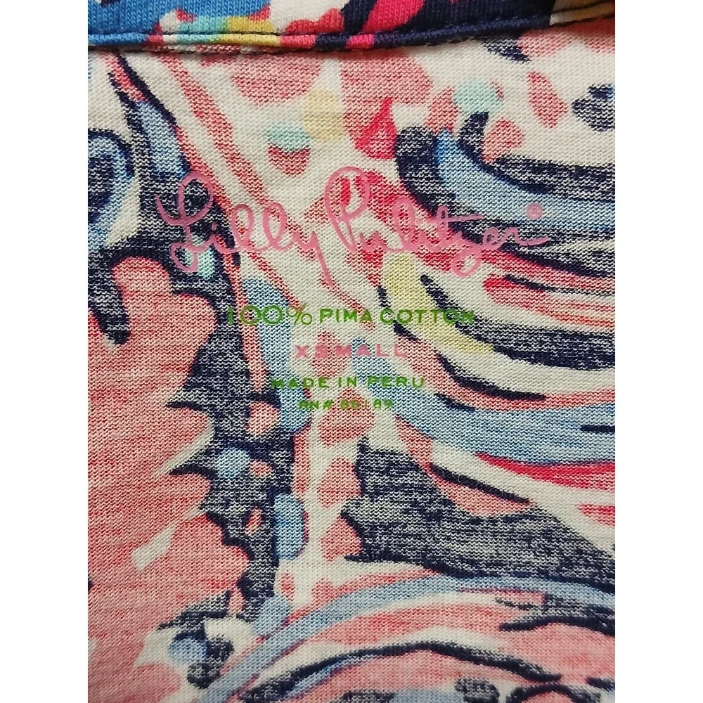 Lilly Pulitzer Pima Cotton Maxi Dress Pink Navy Paisley V-Neck XS 3/4 Sleeve